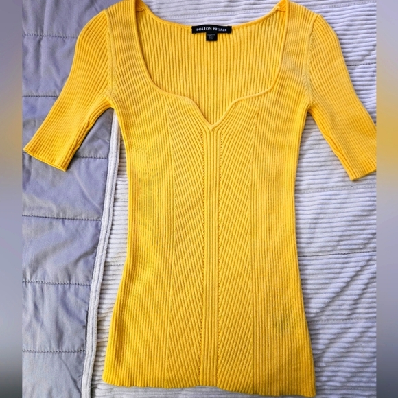 Boston Proper Yellow Ribbed Knit Sweater Top. Size XXS - Picture 1 of 7
